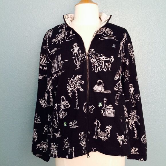 E L L C Vintage Fashion Vignette Zip Up Jacket - Picture 1 of 6
